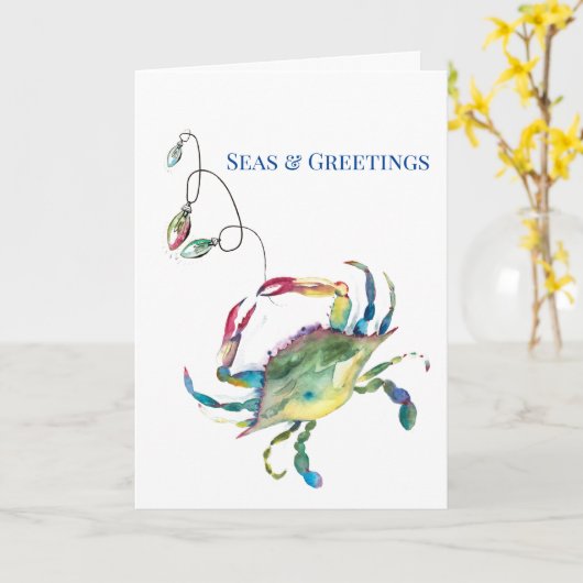 Carte Noël côtier Mers et salutations Aquarelle (Fleur jaune)