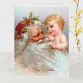 Carte Noël coutume Père Noël vintage  (Fleur jaune)