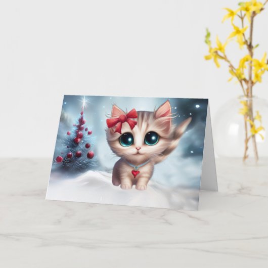 Carte Noël Cute Kitten avec sapin de Noël (Fleur jaune)