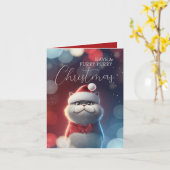 Carte Noël Cute Père Noël Cat Furry (Fleur jaune)