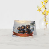 Carte Noël Dachshund (Fleur jaune)