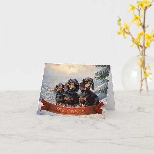 Carte Noël Dachshund (Fleur jaune)