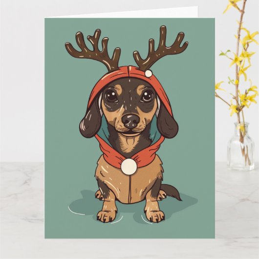 Carte Noël Dachshund (Fleur jaune)