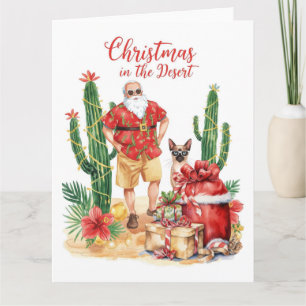 Carte Noël dans le désert avec le Père Noël Cactus