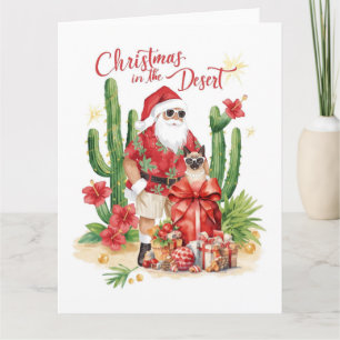 Carte Noël dans le désert avec le Père Noël Cactus