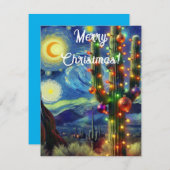 Carte Noël dans le désert Sud-Ouest Saguaro Cactus (Devant / Derrière)