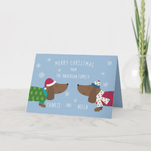 Carte Noël Daschund Cute Cartoon customisé