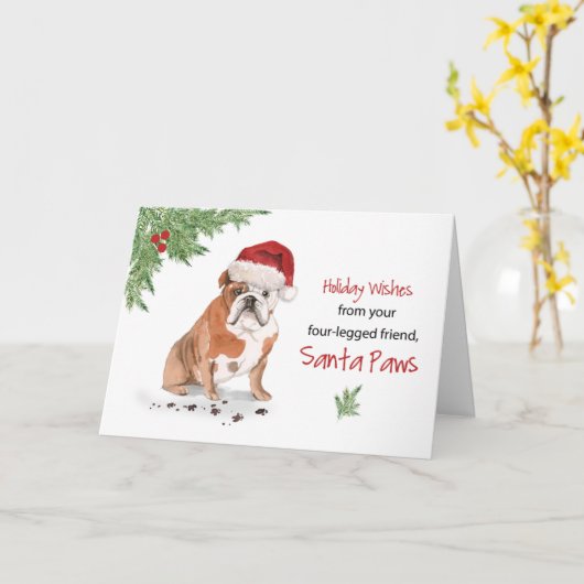 Carte Noël de Bulldog en anglais à Chien dans Funny Père (Fleur jaune)