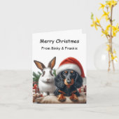 Carte Noël de Bunny et Dachshund (Fleur jaune)