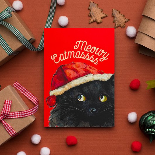 Carte Noël de chat noir
