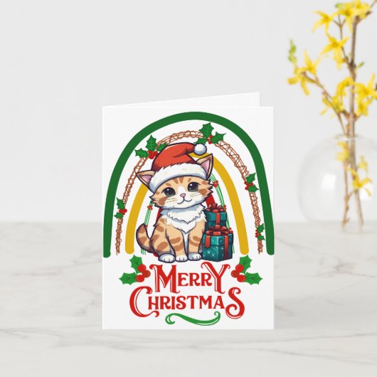 Carte Noël de chats mignons (Fleur jaune)