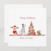 Carte Noël de chiens et chats avec un arbre cadeau (Devant / Derrière)