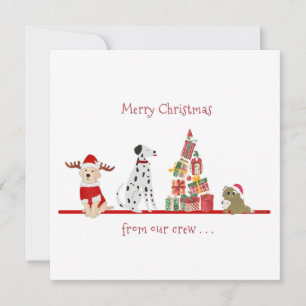 Carte Noël de chiens et chats avec un arbre cadeau