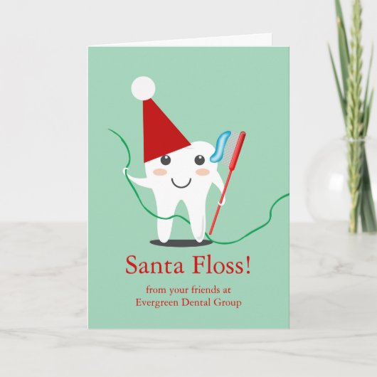 Carte Noël de Dental Office, Business Père Noël Floss (Devant)