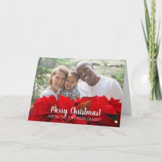 Carte Noël de famille personnalisé Rouge Poinsietta