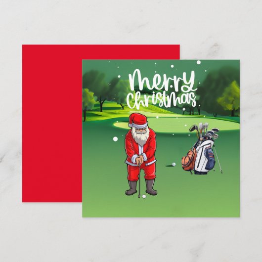 Carte Noël de golf avec le Père Noël en train de mettre  (Devant / Derrière)