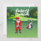 Carte Noël de golf avec le Père Noël en train de mettre  (Devant)