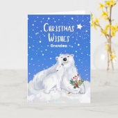Carte Noël de grand-mère avec de mignons ours polaires (Fleur jaune)