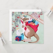 Carte Noël de Kangaroo - Art de Noël australien (Devant/Arrière en situation)