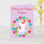 Carte Noël de la licorne magique (Fleur jaune)