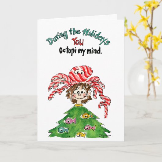 Carte Noël de la pieuvre de dessin (Fleur jaune)