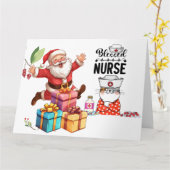 Carte Noël de l'infirmière avec le Père Noël drôle (Fleur jaune)