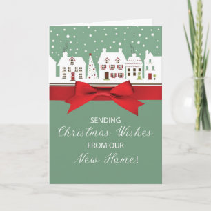 Carte Noël de notre nouvelle maison Lumière Rouge Bow