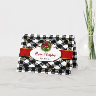 Carte Noël de nous tous Black White Plaid Wreath