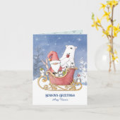 Carte Noël de père Noël Sleigh (Fleur jaune)