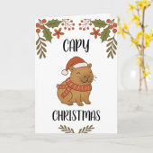 Carte Noël de Pun Capybara Dessiné à la Main Mignon Pers (Fleur jaune)