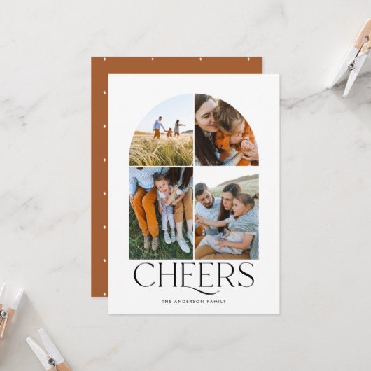 Carte Noël de rouille multi photo moderne 4 photo (Devant/Arrière en situation)