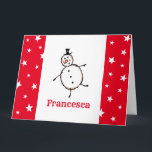 Carte Noël de Snowman personnalisé<br><div class="desc">Cette carte de Noël personnalisée présente le personnage Snowman de l'équipage de Noël.</div>
