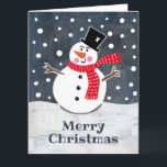 Carte Noël de Snowman personnalisé<br><div class="desc">Cette scène de neige de Noël de bonhomme de neige est imprimée d'un collage conçu par Helen McCartney Designs.</div>