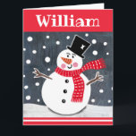 Carte Noël de Snowman personnalisé<br><div class="desc">Cette scène de neige de Noël de bonhomme de neige est imprimée d'un collage conçu par Helen McCartney Designs.</div>