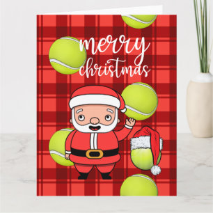 Carte Noël de tennis avec balle de tennis Santa Claus