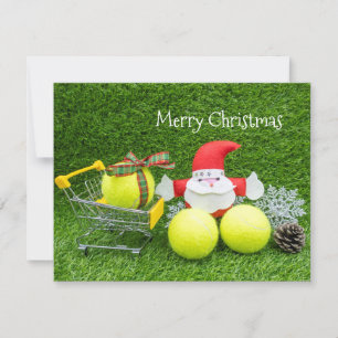 Carte Noël de tennis avec le Père Noël et balle de tenni