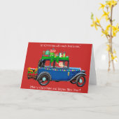 Carte Noël de voiture bleue (Fleur jaune)