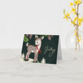 Carte Noël des cerfs d'hiver vintage (Fleur jaune)