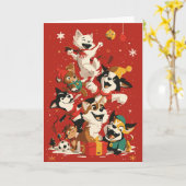 Carte Noël des chiots (Fleur jaune)