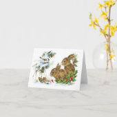 Carte Noël des lapins d'hiver vintages (Fleur jaune)