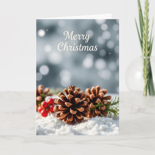 Carte Noël doux Pinecone et Neige (Devant)