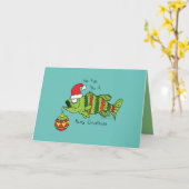 Carte Noël drôle de pêche au bar Cartoon mignon (Fleur jaune)