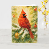 Carte Noël du cardinal rouge (Fleur jaune)