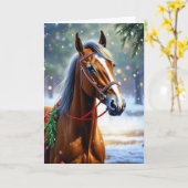 Carte Noël du cheval (Fleur jaune)