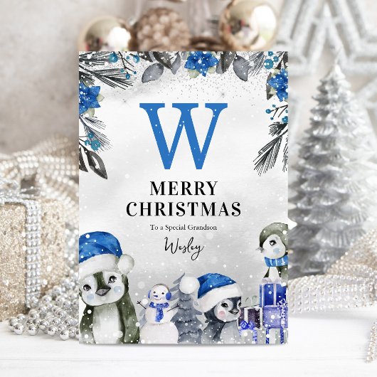 Carte Noël du mignon Penguin Grandson