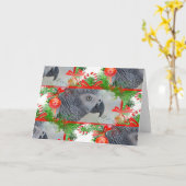 Carte Noël du perroquet gris du Congo (Fleur jaune)