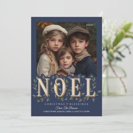 Carte Noel Elegant Bleu Photo Noël (Debout devant)