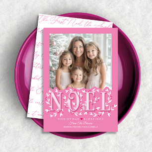 Carte Noel Elegant Rose Photo Blanc