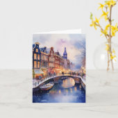 Carte Noël en Aquarelle Amsterdam (Fleur jaune)
