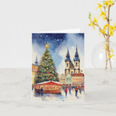 Carte Noël en aquarelle Prague (Fleur jaune)